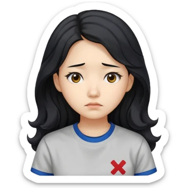  Korean female college student with a worried face , long wavy hair ,no glasses  sticker