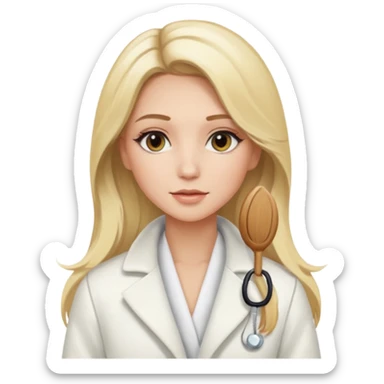 Cosmiatra en spa rubia con balayage cabello hasta la largo otro tino de rubia sticker