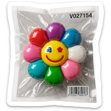 tiny multicolored flowers, shiny and inflated, vacuum-sealed style sticker