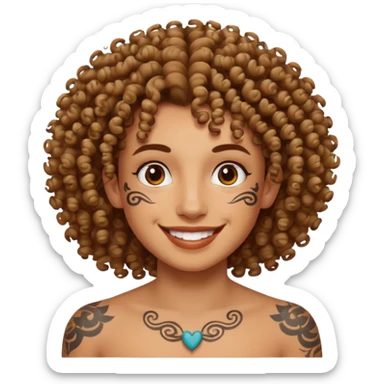 curly haired and face tattoed person with a unique face sticker