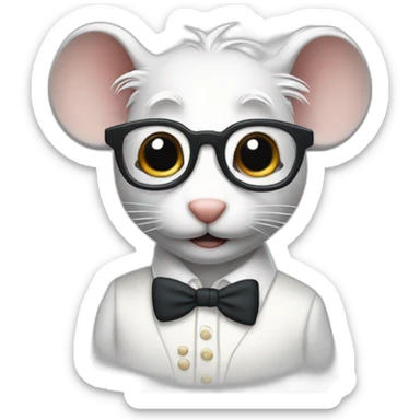 old jerry mouse with spectacles and white hair and white dress sticker