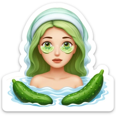 Women in steamy room with cucumbers on eyes sticker