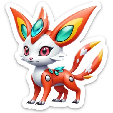 Fruity Smooth Glossy Exotic Colorful Futuristic Cyber-Vernid-Trico-Meloetta-Latias-Koraidon-Peppercat-Protogen-Pokémon-Digimon-Fakémon-fusion-hybrid-creature sticker