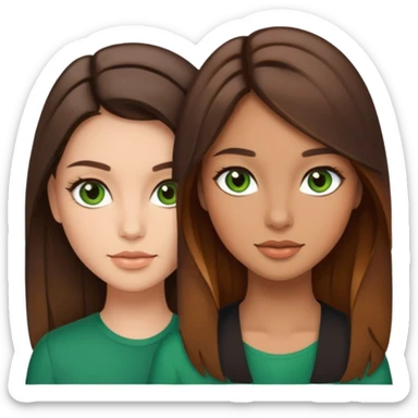 Two brunettes ,caramel balayage, lighter tan ,& fair skin, brown & green eyes  sticker