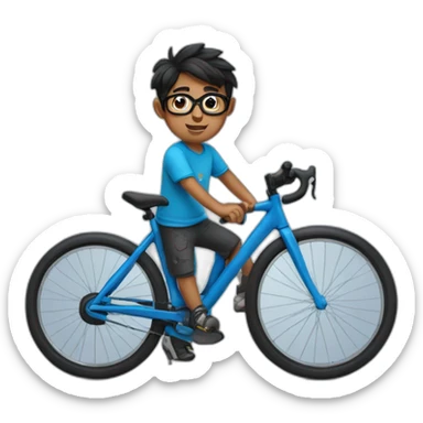 Indian boy in blue tshirt and black specs and cycle sticker