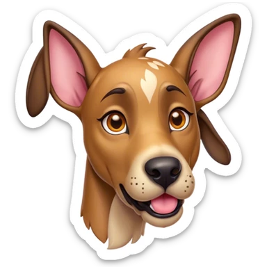 Cinematic Comical Fawn Great Dane Portrait Emoji, Head tilted dramatically with an exaggeratedly amused expression, featuring a sleek fawn Fur, wide, expressive amber eyes filled with playful disbelief, Simplified yet hilariously expressive features, highly detailed, glowing with a slightly sassy glow, high shine, dramatic yet playful, stylized with an air of cheeky mischief, bright and endearing, soft glowing outline, capturing the essence of a spirited and over-the-top guardian, so meme-worthy it feels like it could side-eye its way into internet fame instantly! sticker