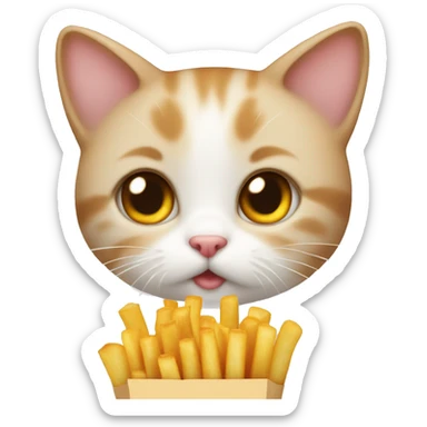 Kitty with a bow and cute eyes and French fries sticker
