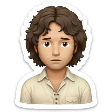 solarpunk realistic ultra HD - a thoughtful, messy, shaggy Jim Morrison in a ivory Victorian shirt sticker