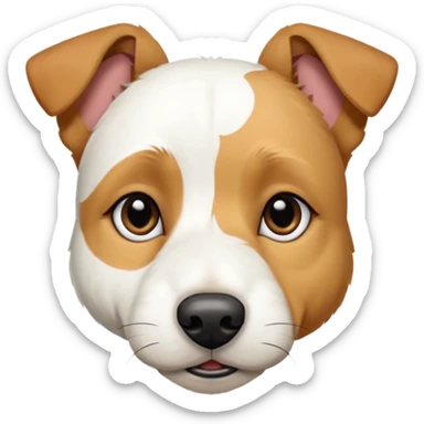 a full body facing front on of a buff white parson russell terrier looking dog the size of a kelpie with light brown long ears resting on its face and a light brown patch above one eye and a large snout. the rest of the dog is completely white.  sticker