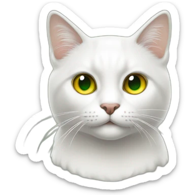 Gato blanco con un ojo verte y el otro amarillo sticker