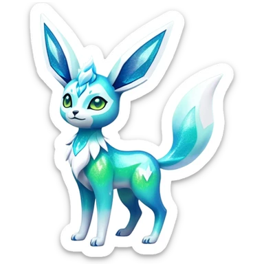 Shiny Exotic Tropical Colorful Neon-colored Glittery Ethereal Sparkly Glaceon-Amaura-Aurorus-Fakémon-hybrid-creature (full body)  sticker