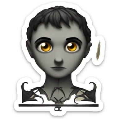 a horror-themed icon in a gothic and art deco hybrid - of the letters 'PD' sticker