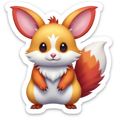  Shiny light warmly colored reddish-orange-gold-gradients vibrant colorful pastel flourishing flurry fuzzy Absol-Minccino-Furret-Zangoose-Chinchilla-Stitch-fusion-animal-Fakémon-hybrid-creature  sticker