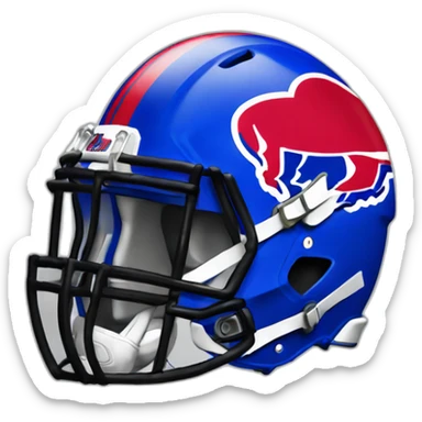 A black doodle wearing an nfl buffalo bills helmet sticker