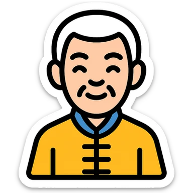 white haired handsome Chinese man icon with lineal color and black outlines sticker