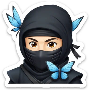 Crea una imagen con estos dos emoji 🥷🏻🦋
él ninja de piel blanca con la mariposa posada en el hombro como si estuviera volando. sticker