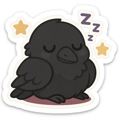 Make the raven a much darker color, nearly black, while keeping it adorable and dozing in chibi stickers style. sticker