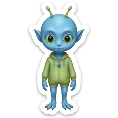 full body cute roughly humanoid peacefull alien furry with 2 legs and eye stalks stands upright and looks intelligent ...wears clothing. not green..looks happy and cudly... has 3 eyes...the alien has 3 eyes....it has an extra eye on a stalk on top of head sticker