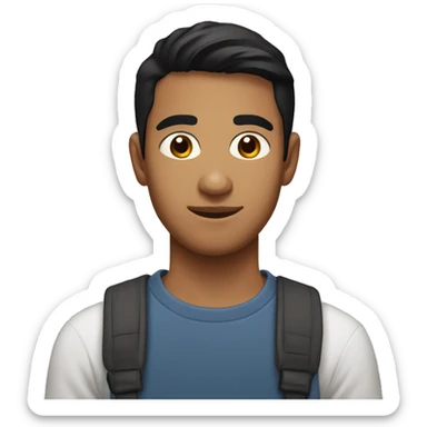 A 23 year old, South Asian man, with short black hair,   with brown eyes wearing a t-shirt. sticker