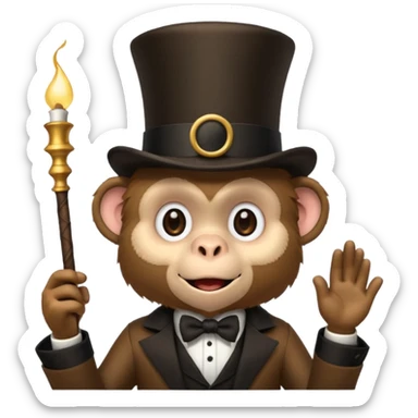 A monkey wearing a hat while talking with a magician sticker