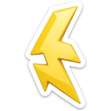 A cute 3D render icon of a lightning bolt shape. Rounded edges, plump and glossy yellow plastic material. Soft studio lighting, cheerful style. Isolated on a clean light blue gradient background. High quality, minimalist design. sticker
