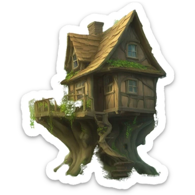 Fantasy tree house in an overgrown cottage  sticker