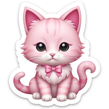 Cute pink kitty with a pink bow, full body, sitting sticker