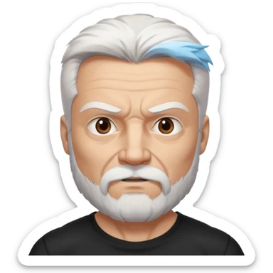 White haired muscled adult man with a black t-shirt. He has white beard with a long goatee. Dark brown eyes and some wrinkles. Attractive, Wolverine vibes. sticker