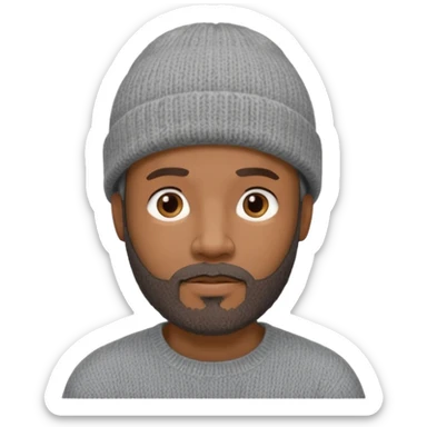 Middle-aged black male, goatee beard, wearing a gray knit beanie sticker