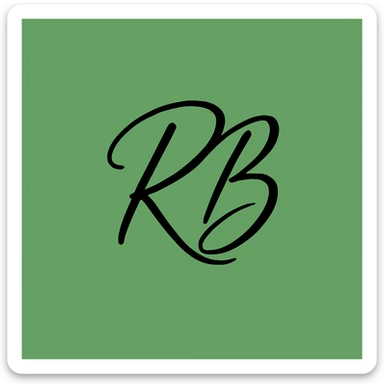 Change the background to green while keeping the modern minimal calligraphy initials 'RB' intact, preserving the style and elegance of the original image. sticker