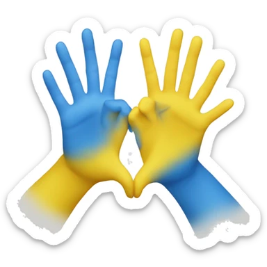The image shows two hands, one blue and one yellow. They form a heart shape, joining in the middle.  sticker