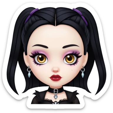 pretty bratz baddie, pale skin, black hair, gothic style sticker