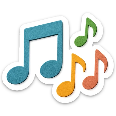 colorful music notes, paper craft style, layered paper effect, bright colors sticker