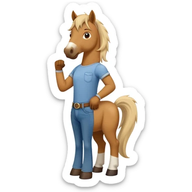friendly anthropomorphised stallion in jeans and a t-shirt, standard pose sticker