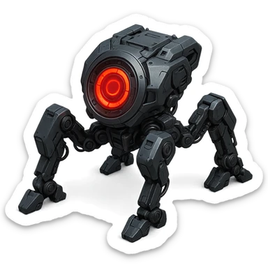 high-tech device with four robotic legs and a central red glowing circle, advanced technology look, sci-fi style sticker