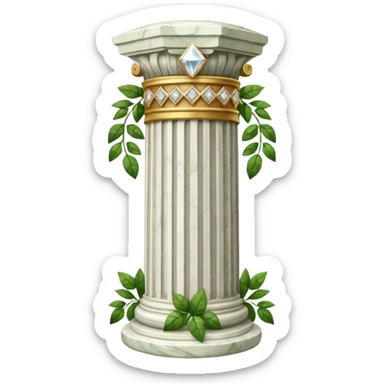 generate beautiful greek marble pillar intricate front view more beautiful with greenery wrapping around the pillar make the pillar made of diamond sticker