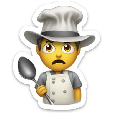 Canteen staff angry enrobed with a hat and ladle sticker