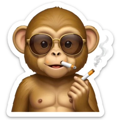Monkey with a cigarette in mouth and sunglasses sticker