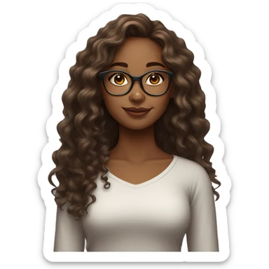 Brown skin girl with glasses long curly hair an highlights  sticker