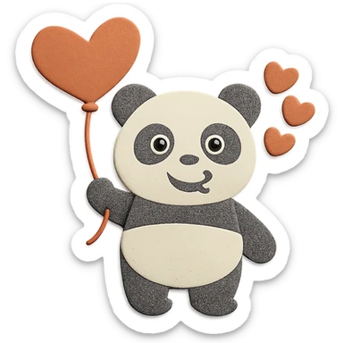 Make the panda's eyes look normal (open and happy), keep the design, pose, heart-shaped balloon, hearts, and paper-craft style unchanged sticker