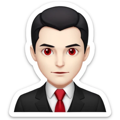 {
      "type": "human",
      "look": "elegant vampire, pale skin, black suit, red tie, calm smirk",
      "description": "an elegant vampire with pale skin wearing a black suit and red tie"
    } sticker