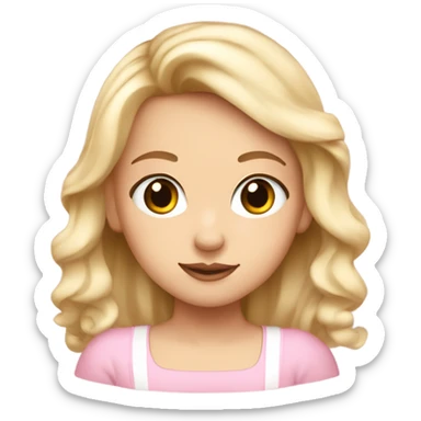 A girl with blond hair and brown eyes a baby pink bow im her hair and a Withe  tang top on sticker