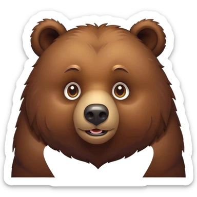 Cinematic Cute Grizzly Bear Portrait Emoji, Head tilted playfully and inquisitively, featuring a dense, rugged deep brown fur with a gentle, curious expression in round, sparkling eyes, Simplified yet irresistibly adorable features, highly detailed, glowing with a warm, friendly glow, high shine, affectionate and surprisingly gentle, stylized with a touch of wild whimsy, bright and endearing, soft glowing outline, capturing the essence of a mischievous yet loving bear, so playful it feels like it could amble out of the screen and into your arms! sticker