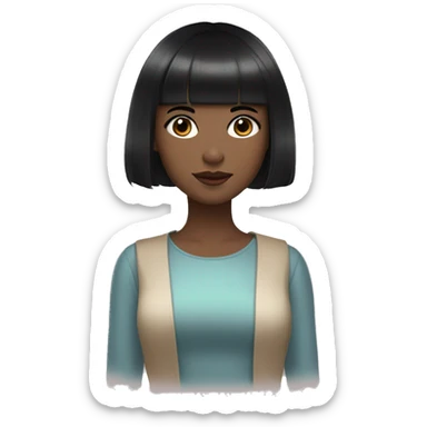 Girl with short black hair with bangs, with pale skin, with big brown eyes, with full lips, with blushed cheeks  sticker