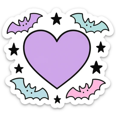 pastel goth heart with pastel bats and black stars ,remove background sticker