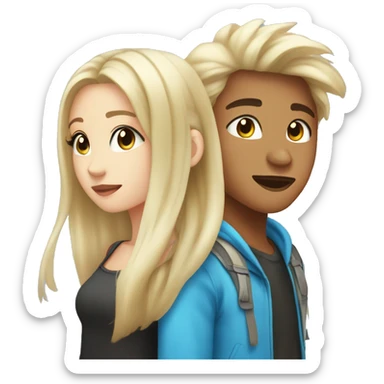 asian teenage boy with ear piercings and white teenage girl with long blonde straight hair and blue eyes kissing  sticker