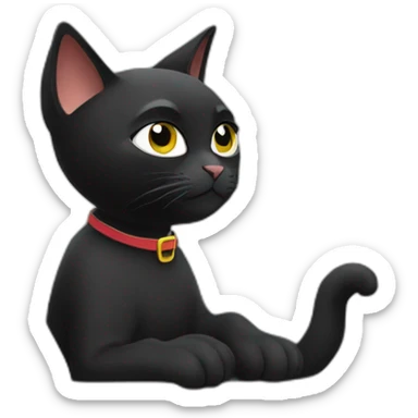 A black cat sitting in an airplane seat watching a movie sticker