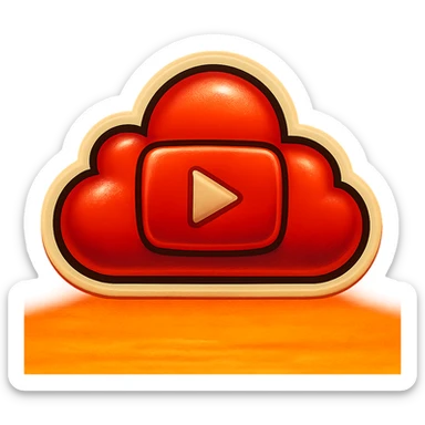 A cloud with a YouTube play button symbol inside it, representing views on YouTube, in a colorful and vibrant emoji style with a red color scheme and a sunset background sticker