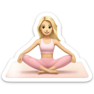 A blonde white Pilates girl in light pink clothes with beige fitness mat sticker