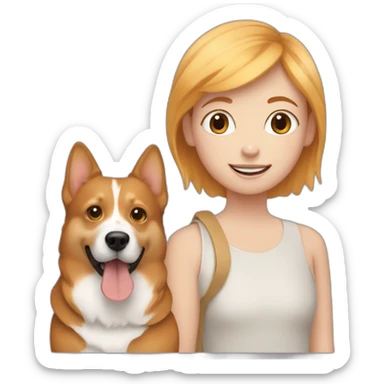 blond girl with ginger boy and a corgi dog sticker